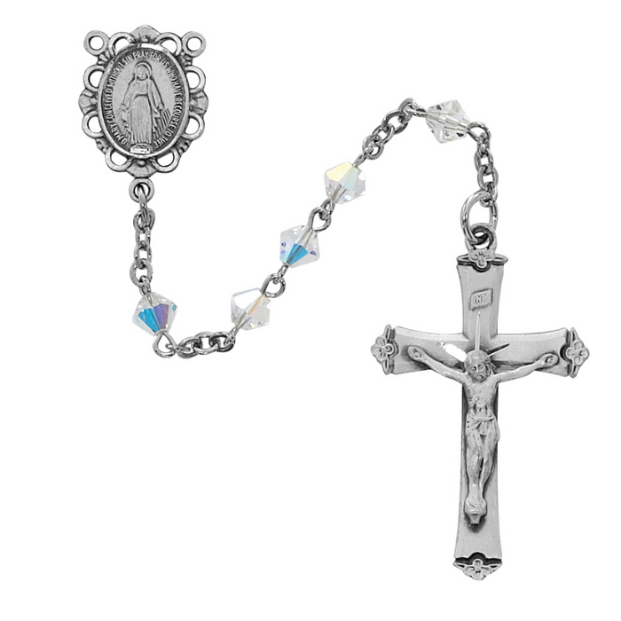 Sterling Silver Crystal Swarovski Miraculous Medal Rosary