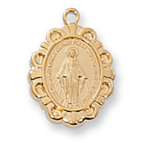 Miraculous Medal Gold Over Sterling Silver with 13" Rhodium-Plated Chain