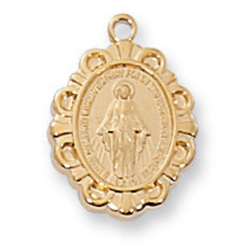 Miraculous Medal Gold Over Sterling Silver with 16" Rhodium Plated Chain