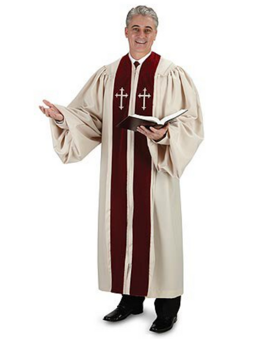 Ivory & Burgundy Pulpit Robe with Embroidered Cross — Agapao Store