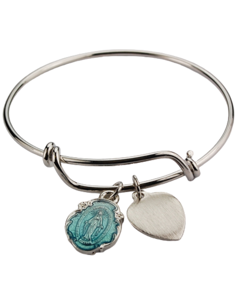 Brazalete juvenil Faith con medalla milagrosa esmaltada en azul y medalla de corazón