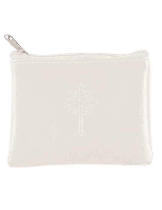 White Leather Cross Rosary Case
