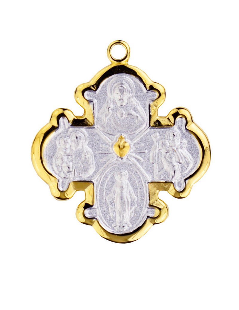 Four Way Two-Tone Medal Gold Over Sterling Silver with 18 inch Gold Plated Brass Chain