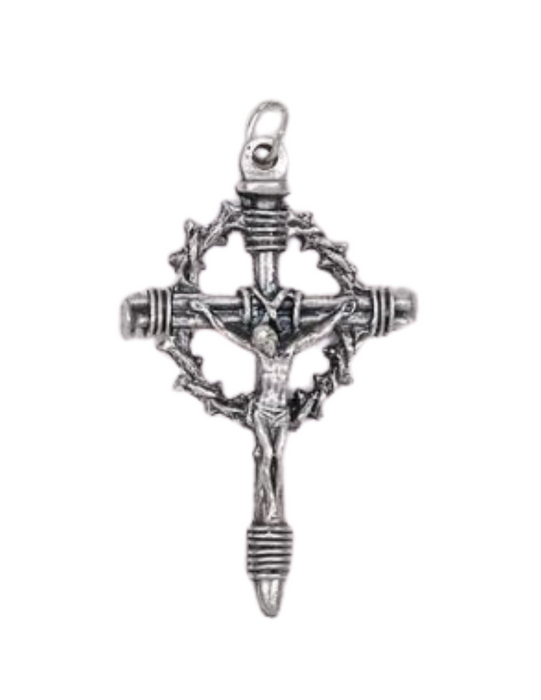 2 Inches Silver Toned Crown of Thorns Crucifix