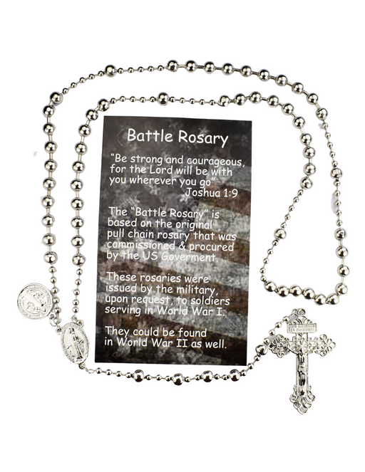 Silver Plated Battle Rosary with St. Benedict Medal