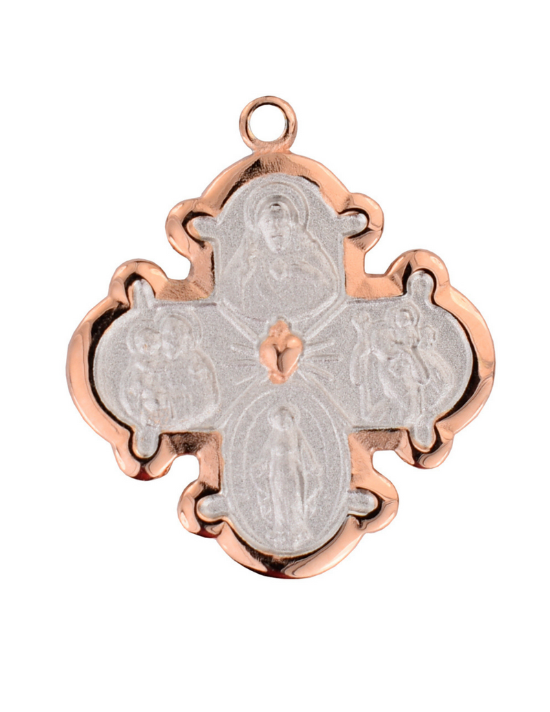 Four Way Two-Tone Medal Rose Gold Over Sterling Silver with 24 inch Gold Plated Brass Chain