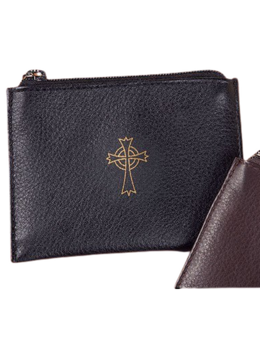 Black Leather Stamped Cross Rosary Case