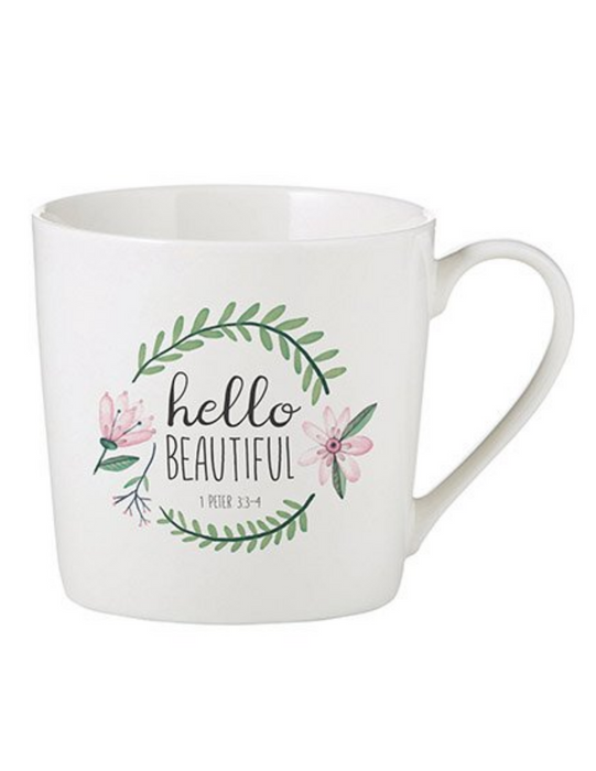 14oz Porcelain Hello Beautiful Cafe Mug 2 Pieces Per Package