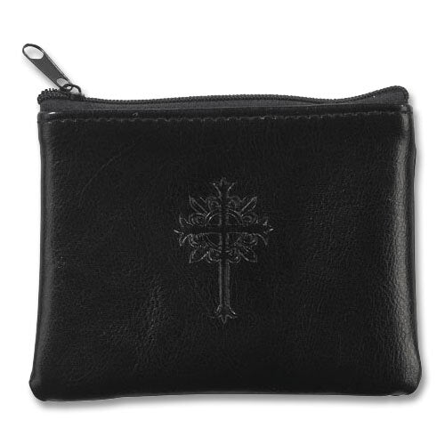 Black Leather Cross Rosary Case