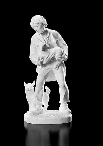 32" Val Gardena Shepherd with Lamb and Dog - Nativity Figurine