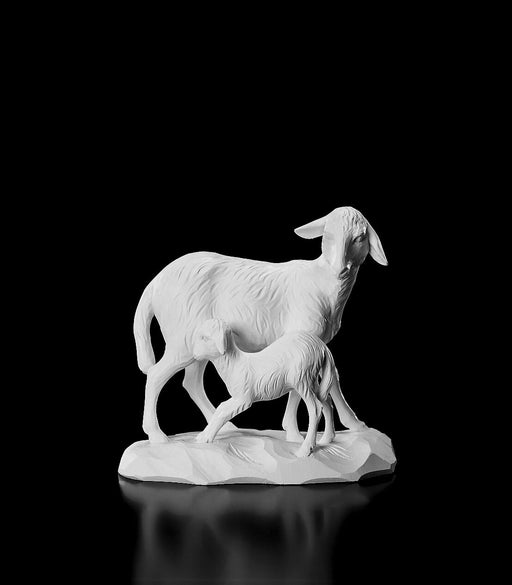 10" Val Gardena White 2 Sheep - Nativity Figurine