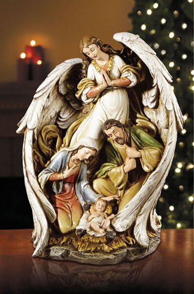 15"H Guardian Angel and The Holy Family Figurine Scene
