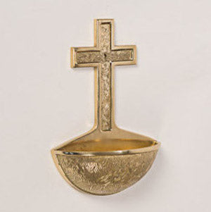 Fuente de agua bendita de latón macizo martillada a mano para colgar en la pared