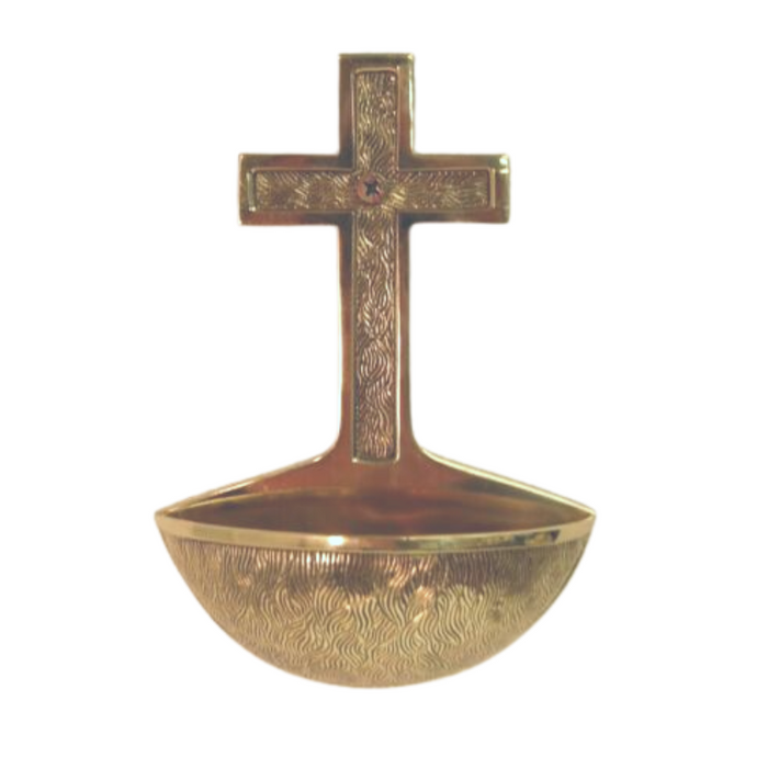 Wall Hung Hand Hammered Solid Brass Holy Water Font