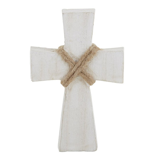 White Finish Paulownia Wood with Rope Standing Cross - Small