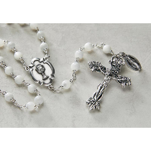 White Heritage First Communion Rosary with Lock-Link