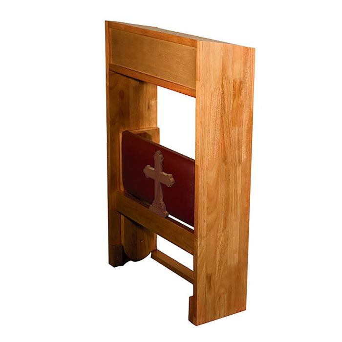 Wood Folding Padded Kneeler With a Cross