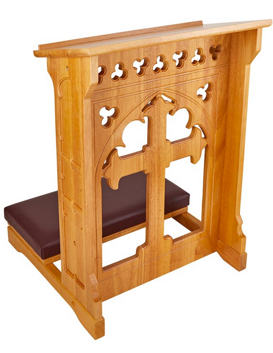 Wood Padded Kneeler With a Holy Cross- Medium Oak Stain