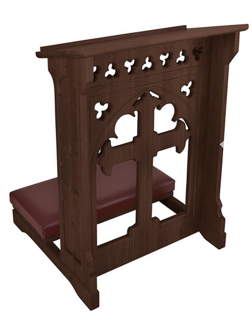 Wood Padded Kneeler With a Holy Cross - Walnut Stain