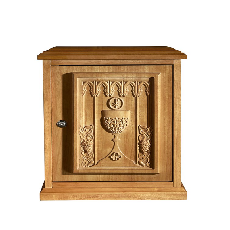 Wood Tabernacle With Chalice, Host and Grape - Medium Oak
