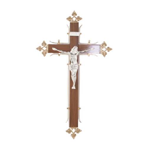 Wood and Brass Crucifix with Large Silver Plated Corpus Wall hung Crucifix in wood and brass with silver pated Large corpus and INRI.