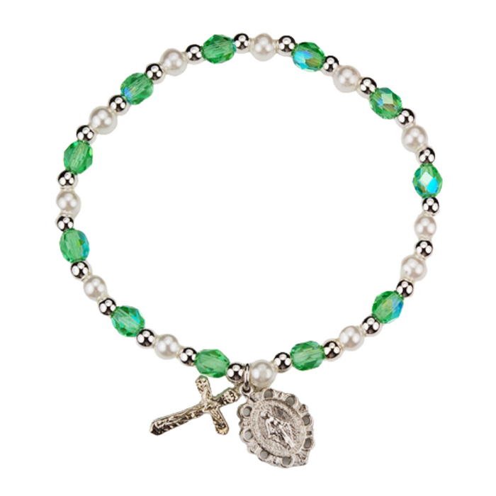 Youth Peridot Miraculous Medal Rhodium Bracelet with Gift Box