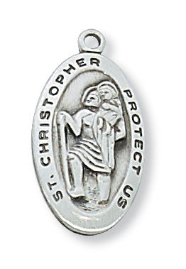 St. Christopher Medal Sterling Silver with 18" Rhodium Plated Chain