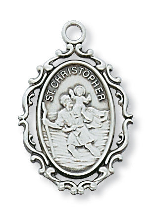 St. Christopher Medal Sterling Silver with 18" Rhodium Plated Chain