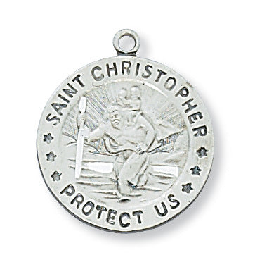 St. Christopher Medal Sterling Silver with 18" Rhodium Plated Chain