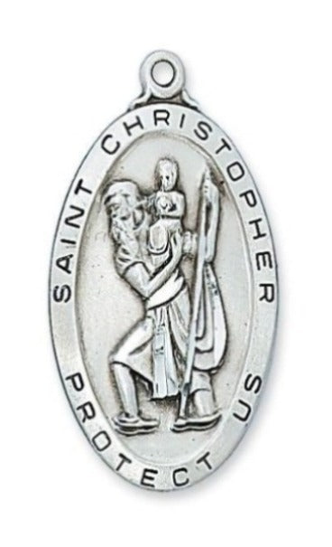 St. Christopher Medal Sterling Silver with 24" Rhodium Plated Chain