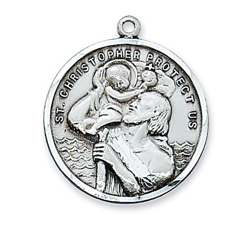 St. Christopher Medal Sterling Silver with 24" Rhodium Plated Chain
