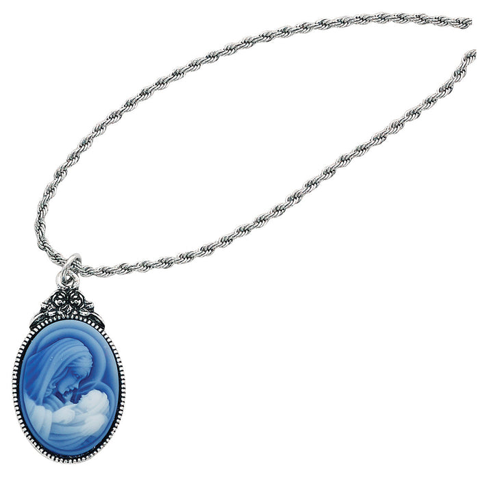 Madonna and Child Cameo Pendant 18" Rope Chain Necklace