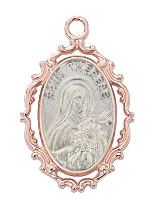 St. Therese Rose Gold Medal with 18" Chain