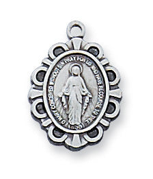 Miraculous Medal Sterling Silver with 13" Rhodium Plated Chain