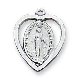Miraculous Medal Sterling Silver with 18" Rhodium Plated Chain