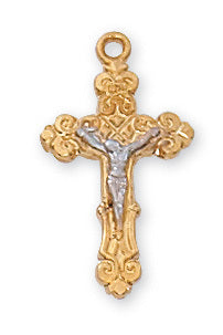 Two-Tone Crucifix Gold Over Sterling Silver with 16" Gold Plated Chain