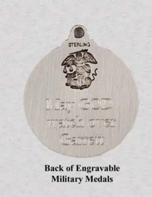 Custom Engraved Medals Personalized medals Engravable Sterling Silver St. Michael Navy Medal w/ 24" Rhodium Plated Chain