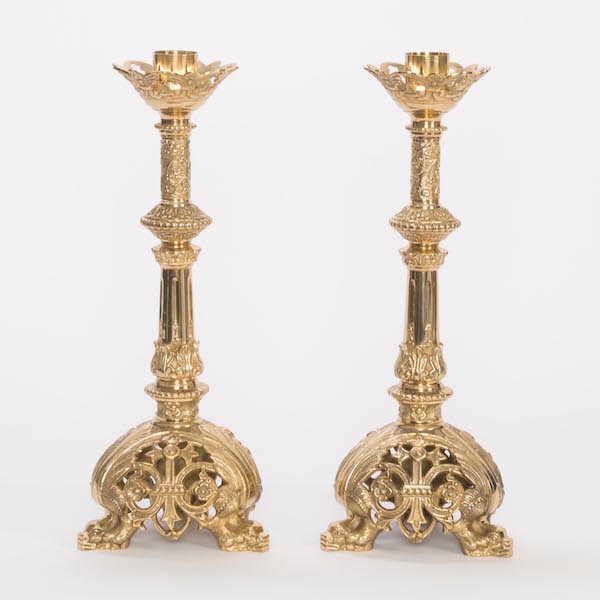 17" Baroque Style Solid Brass Candlestick