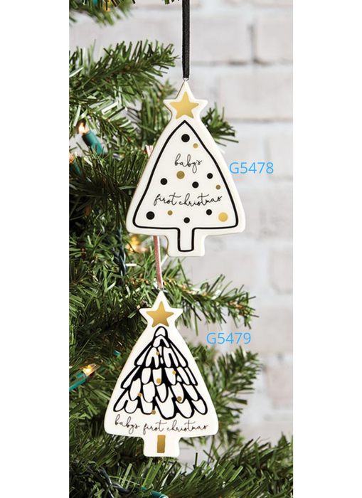 Baby's 1st Christmas Tree Ornament - Black suede loop