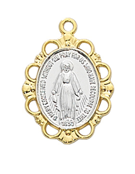 Miraculous Medal Gold Over Sterling Silver with 18" Rhodium and 18" Gold Plated Chain
