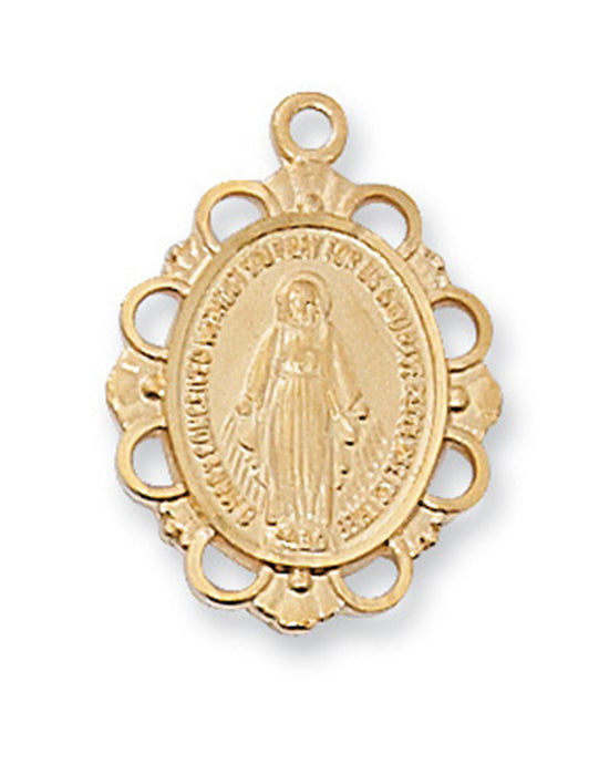 Miraculous Medal Gold Over Sterling Silver with 18" Gold Plated Chain