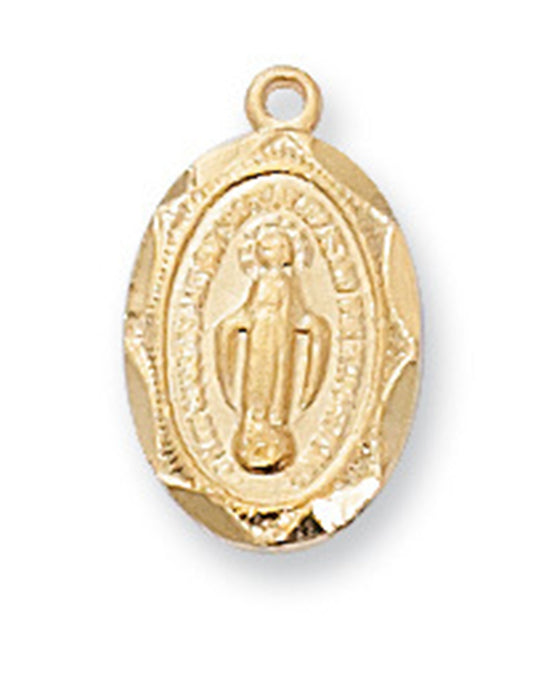 Miraculous Medal Gold Over Sterling Silver with  16" Gold Plated Chain