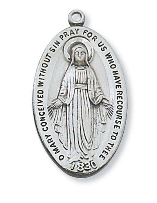 Miraculous Medal Sterling Silver with 24" Rhodium Plated Chain