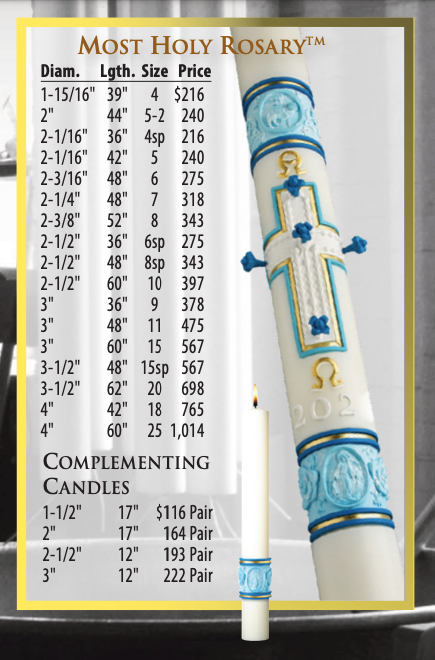 eximious® Most Holy Rosary Paschal Candle - Cathedral Candle - Beeswax - 17 Sizes