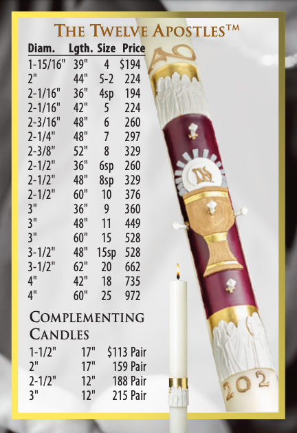 eximious® The Twelve Apostles Paschal Candle - Cathedral Candle - Beeswax - 17 Sizes