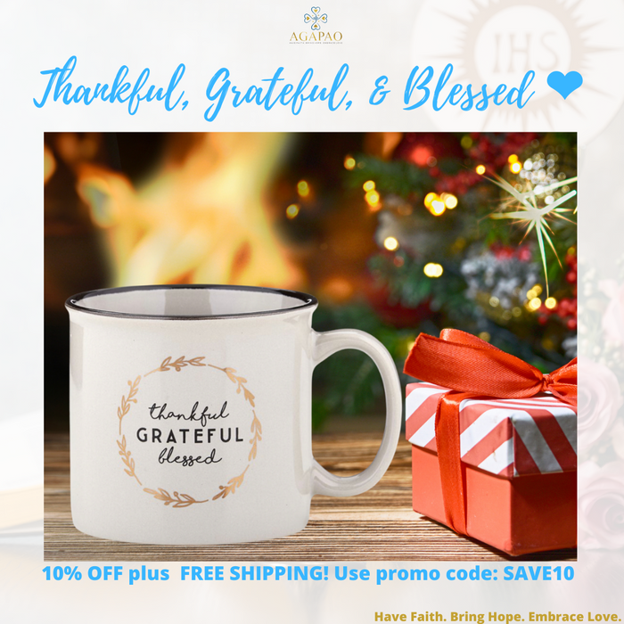 13oz Ceramic Thankful Grateful Blessed Campfire Mug - 2 Pieces Per Package