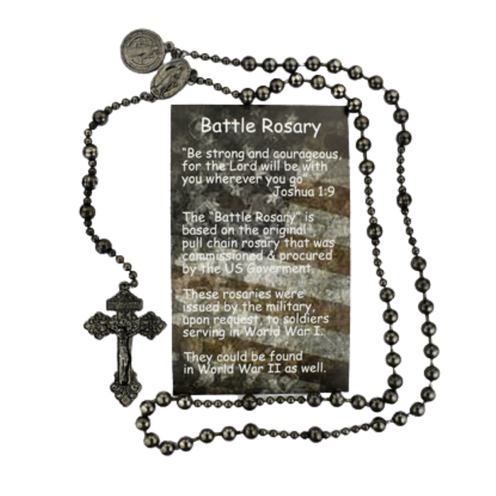 Gun Metal Battle Rosary with St. Benedict Medal Military Protection Armed Forces Protection Armed Forces Guidance