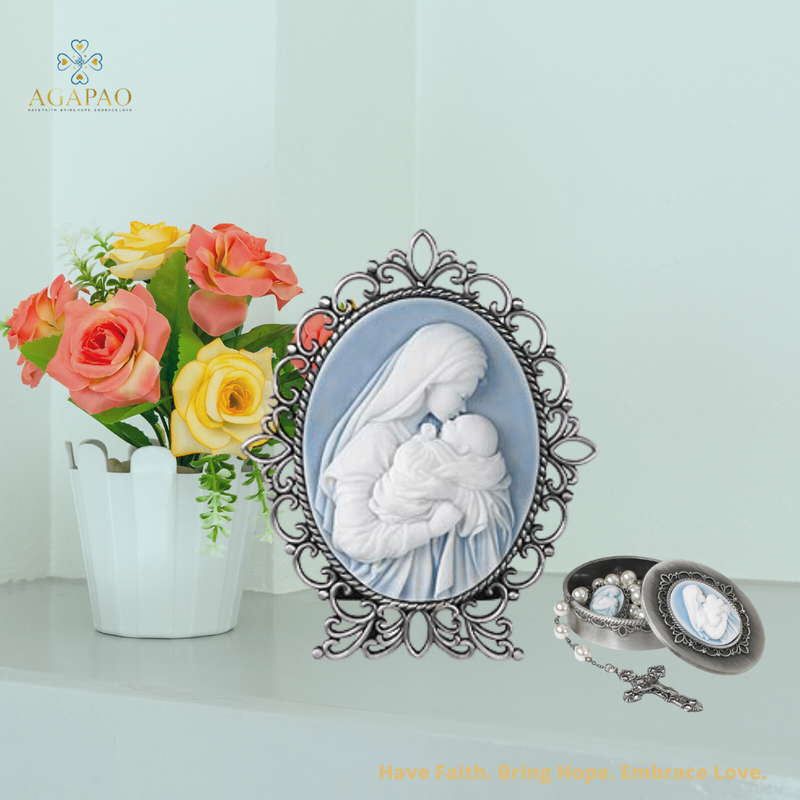 Mother and Child Cameo Desk Display beautiful catholic display for mother jesus christ baby jesus rosary mother mary blessed virgin mary mother and child