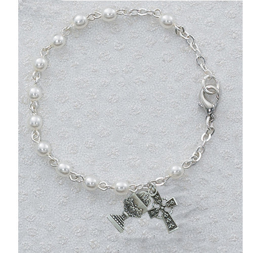 6.5" Irish Pearl Bracelet with Celtic Cross and Chalice Charms
