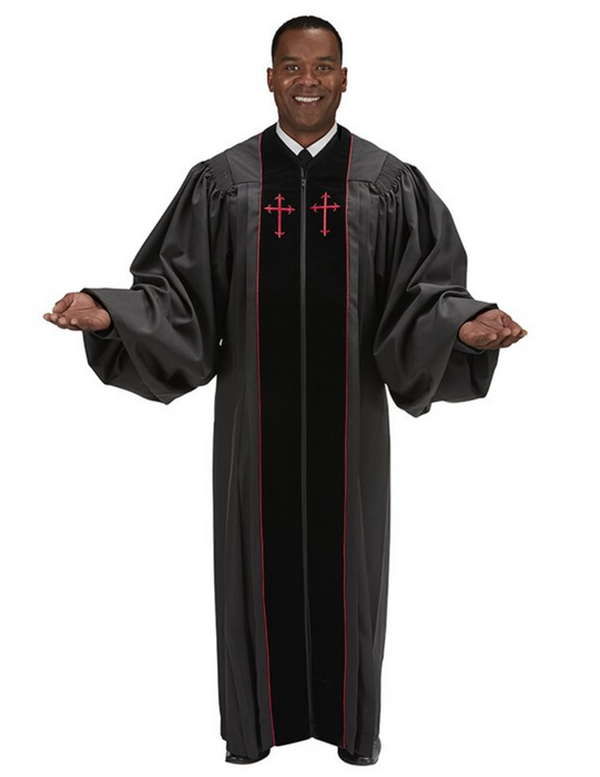 Black Pulpit Robe Embroidered with Red Cross